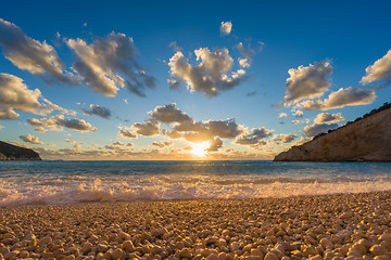 Image showing Porto Katsiki beach sunset on Lefkada island in Greece 