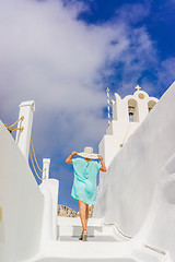 Image showing Young woman on holidays, Santorini 