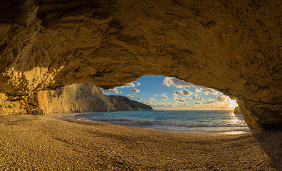 Image showing Porto Katsiki beach sunset on Lefkada island in Greece 