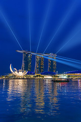 Image showing  Marina Bay Sands at night during Light and Water Show \'Wonder F