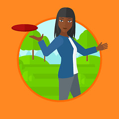 Image showing Woman playing flying disc vector illustration.