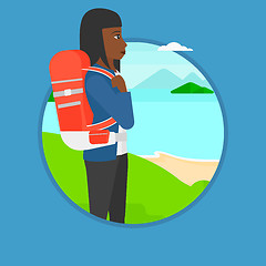 Image showing Tourist with backpack hiking vector illustration.