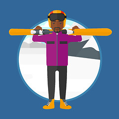 Image showing Man holding skis vector illustration.