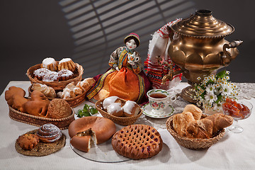 Image showing Still Life With Bread In Russian National Style