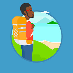 Image showing Tourist with backpack hiking vector illustration.