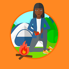 Image showing Woman kindling campfire vector illustration.