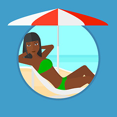 Image showing Woman relaxing on beach chair vector illustration.