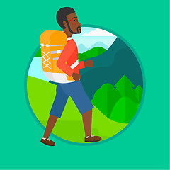Image showing Tourist with backpack hiking vector illustration.