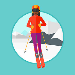 Image showing Young woman skiing vector illustration.