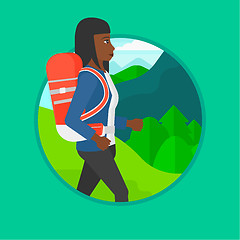 Image showing Tourist with backpack hiking vector illustration.