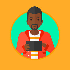 Image showing Man using tablet computer vector illustration.