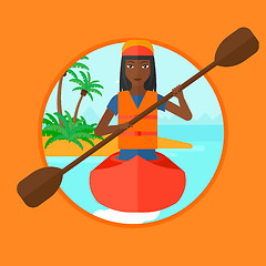 Image showing Woman riding in kayak vector illustration.