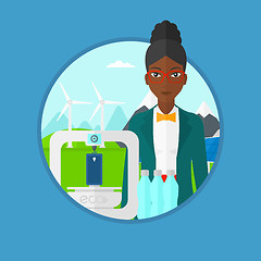 Image showing Woman with three D printer vector illustration.