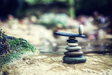 Image showing Rock Zen Stack in front of waterfall.