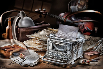 Image showing Still Life With Typing Machine And Cello