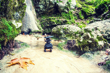 Image showing Rock Zen Stack in front of waterfall.