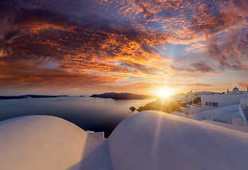 Image showing Oia village at sunset, Santorini island