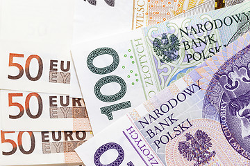 Image showing Polish zloty and euro closeup