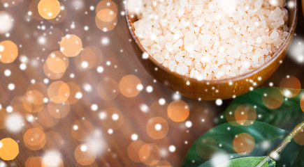 Image showing close up of himalayan pink salt in wooden bowl