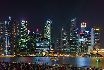 Image showing  Marina Bay Sands at night during Light and Water Show \'Wonder F