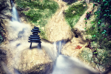 Image showing Rock Zen Stack in front of waterfall.