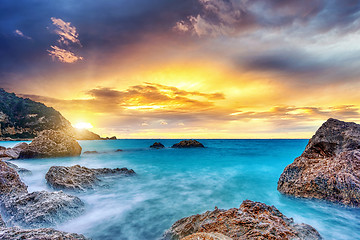 Image showing Agios Nikitas at sunset - Lefkas island 