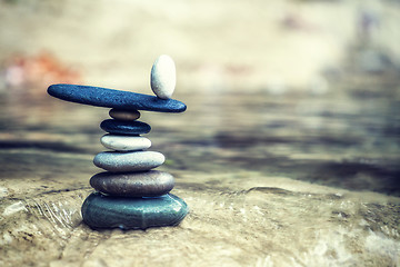 Image showing Rock Zen Stack in front of waterfall.