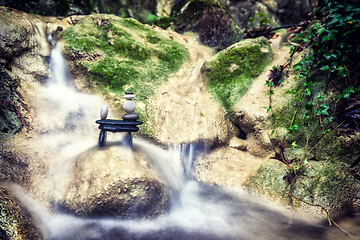 Image showing Rock Zen Stack in front of waterfall.