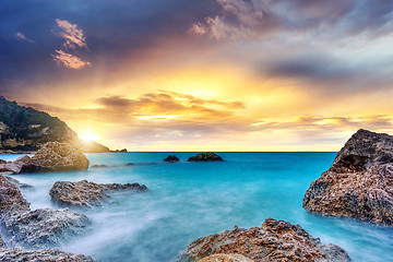 Image showing Agios Nikitas at sunset - Lefkas island 