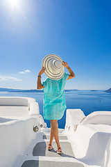 Image showing Young woman on holidays, Santorini Oia town 