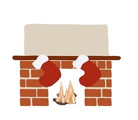 Image showing christmas fireplace with socks