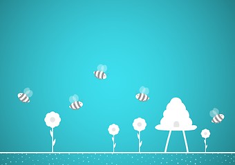 Image showing bees and hive on blue background