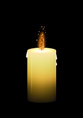 Image showing yellow wax candle with glittering fire