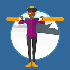 Image showing Woman holding skis vector illustration.