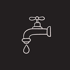 Image showing Faucet with water drop sketch icon.