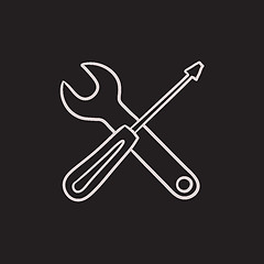 Image showing Screwdriver and wrench tools sketch icon.