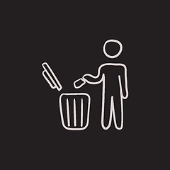 Image showing Man throwing garbage in a bin sketch icon.