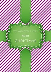 Image showing christmas card with stripes and green ribbons
