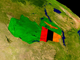Image showing Zambia with flag on Earth