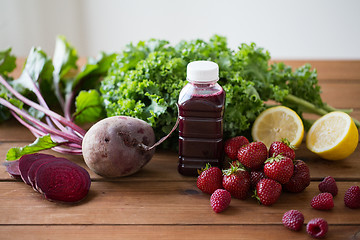 Image showing bottle with beetroot juice, fruits and vegetables