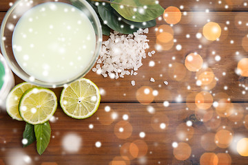 Image showing citrus body lotion in bowl on wood