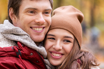 Image showing close up of happy young couple in autumn park