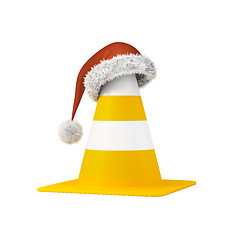 Image showing traffic cone the a christmas hat