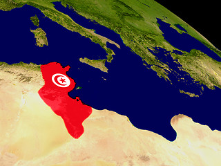 Image showing Tunisia with flag on Earth