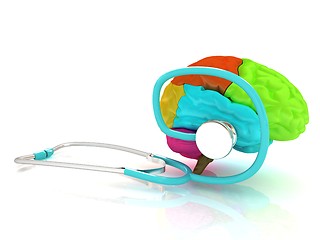 Image showing stethoscope and brain. 3d illustration