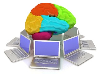 Image showing Computers connected to central brain. 3d render