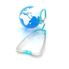 Image showing Stethoscope and Earth.3d illustration