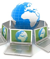 Image showing internet, global network, computers around globe. 3d render