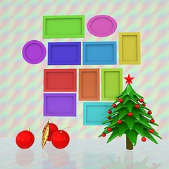 Image showing Set of Christmas and New Year frames and Christmas tree. 3D rend