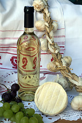 Image showing Wine, cheese and grapes